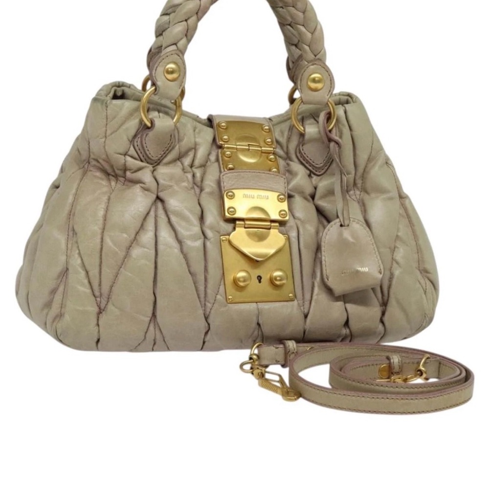 Miu Miu Taupe Quilted Leather Shoulder Bag with Gold Hardware
